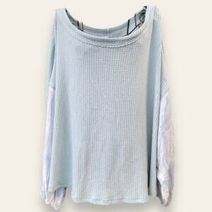 Love, Fire Pale Green Top Plus Size 3X Waffle Weave with Satin Tie Dyed Sleeves